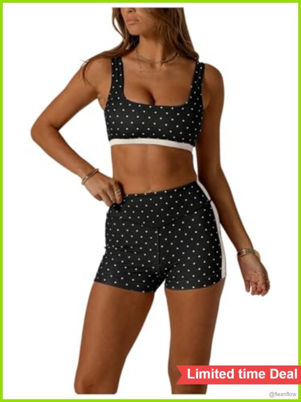 Two Piece Polka Dot Activewear Set High Waist Biker Shorts Sports Bra Crop Tank
